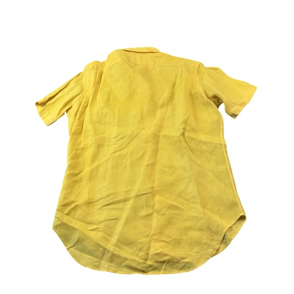 Polo Ralph Lauren Bradford Yellow Linen Shirt Green Pony VTG Men S